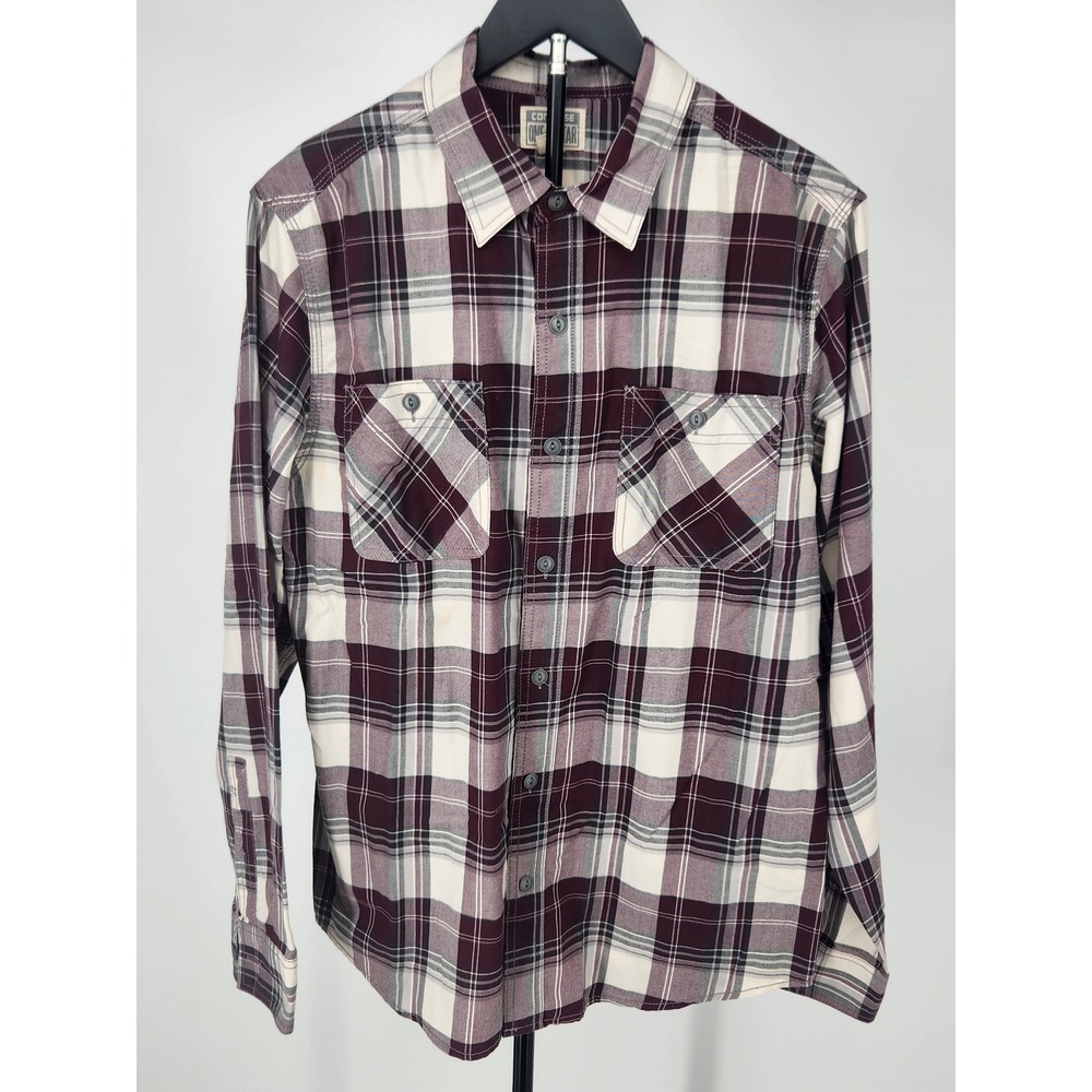 Converse One Star Mens Plaid Button Down Shirt Burgundy White Grey Medium